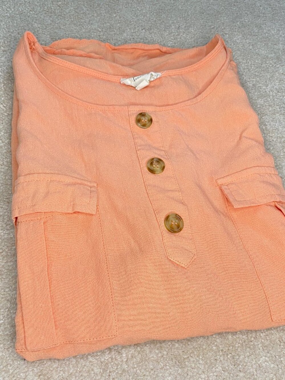 Vtg . Perch by BLU Pepper Linen Peach Colored Blouse Size1xl Front Pocket